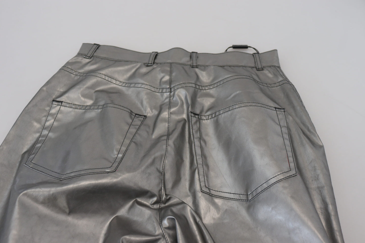 Metallic Silver High Waist Skinny Pants-Dolce & Gabbana-LabelTerrace.com