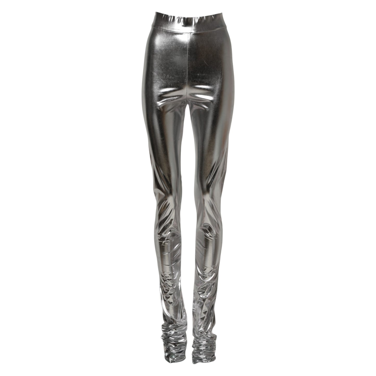 Metallic Silver Polyester Slim Fit Leggings Pants-Dolce & Gabbana-LabelTerrace.com