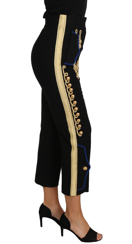Military Embellished Pants Black Gold Dress Pant-Dolce & Gabbana-LabelTerrace.com