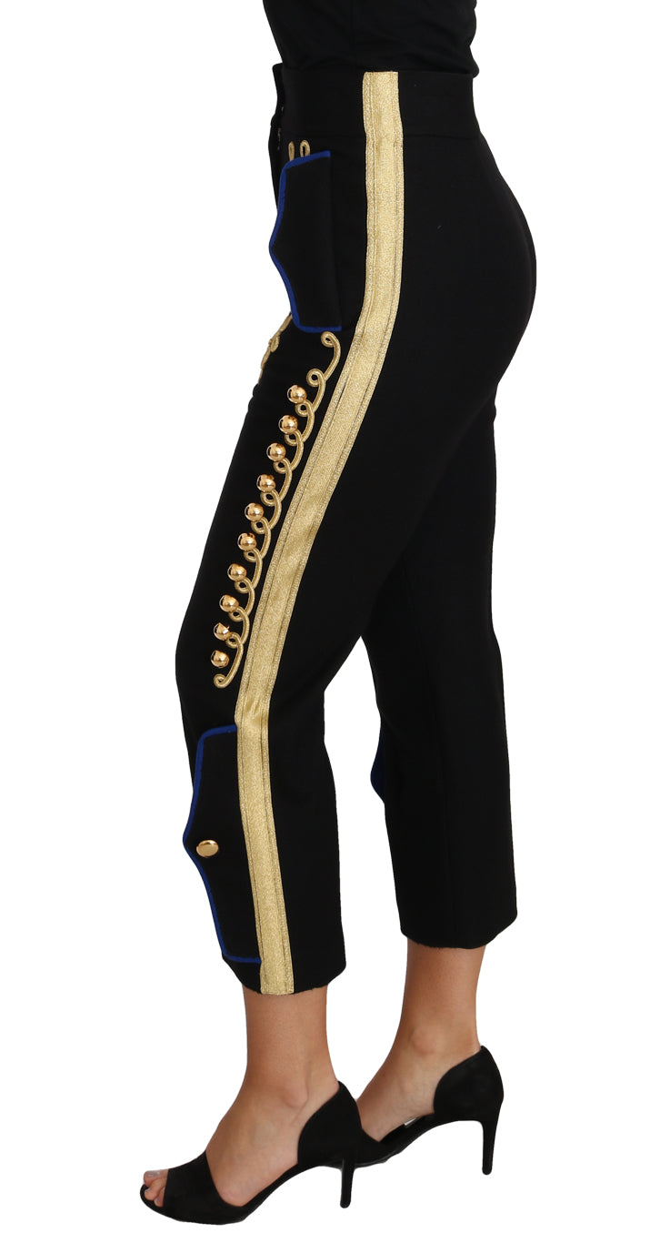 Military Embellished Pants Black Gold Dress Pant-Dolce & Gabbana-LabelTerrace.com