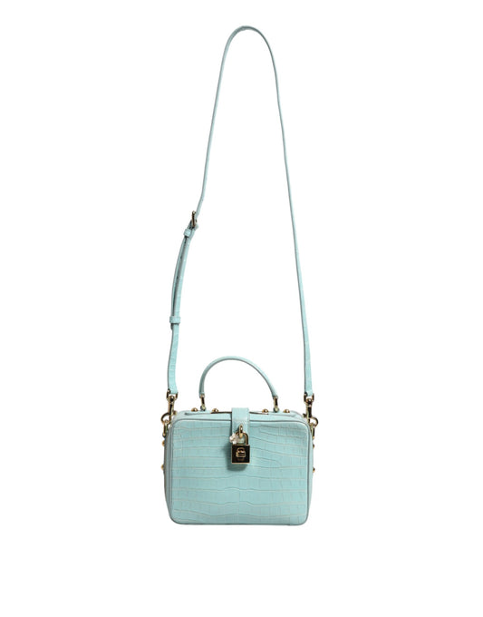 Mint Green Embossed Leather Padlock Shoulder Bag-Dolce & Gabbana-LabelTerrace.com