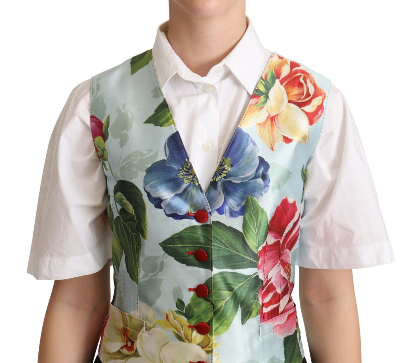 Mint Green Floral Silk Waistcoat Vest-Dolce & Gabbana-LabelTerrace.com