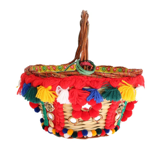 Multicolor AGNESE Straw Crystal Pom Pom Bag-Dolce & Gabbana-LabelTerrace.com
