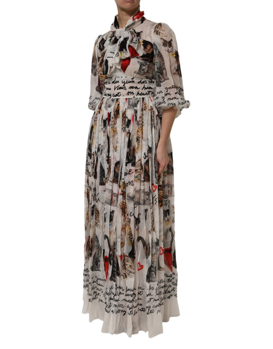 Multicolor Animal Print Silk Ascot Maxi Dress-Dolce & Gabbana-LabelTerrace.com