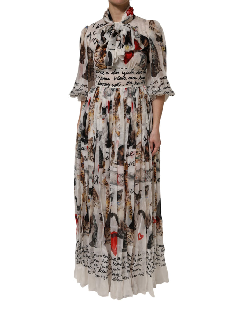 Multicolor Animal Print Silk Ascot Maxi Dress-Dolce & Gabbana-LabelTerrace.com