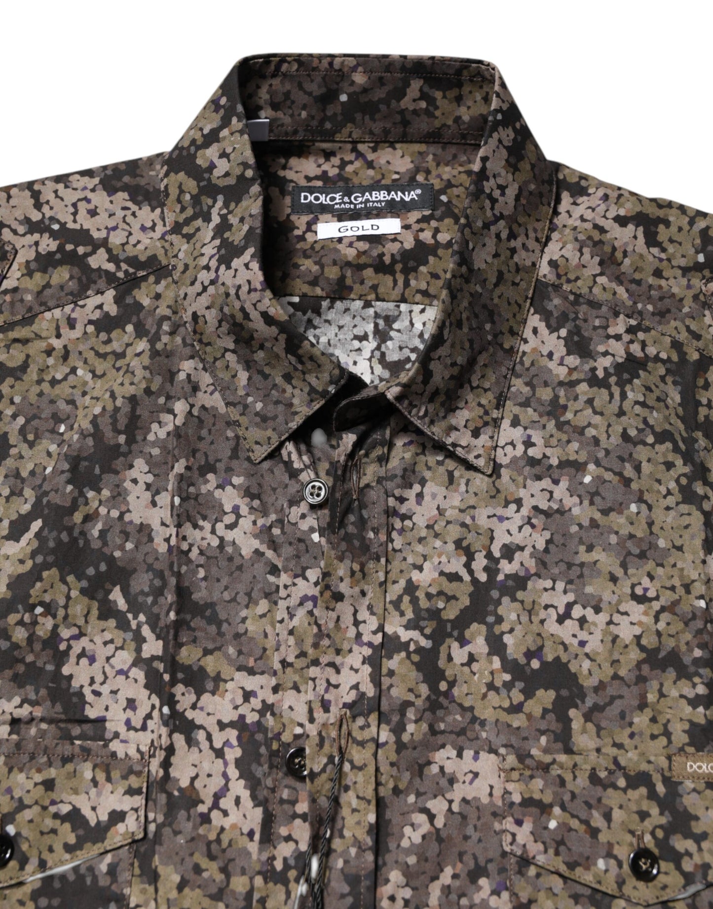 Multicolor Camouflage Button Down GOLD Shirt-Dolce & Gabbana-LabelTerrace.com