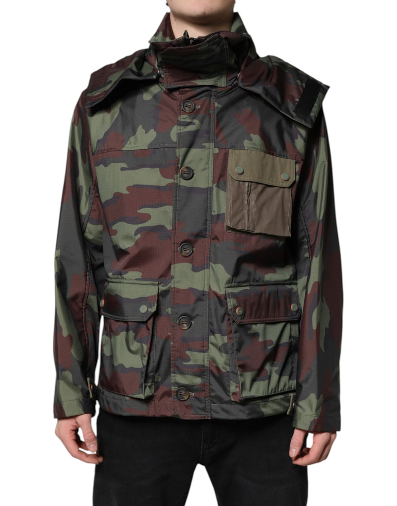 Multicolor Camouflage Button Hooded Jacket-Dolce & Gabbana-LabelTerrace.com
