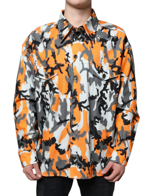 Multicolor Camouflage Cotton Denim Collared Jacket-Dolce & Gabbana-LabelTerrace.com