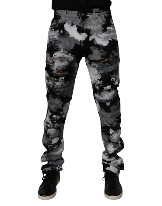 Multicolor Camouflage Tattered Skinny Denim Jeans-Dolce & Gabbana-LabelTerrace.com