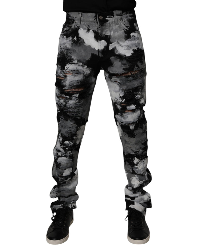 Multicolor Camouflage Tattered Skinny Denim Jeans-Dolce & Gabbana-LabelTerrace.com