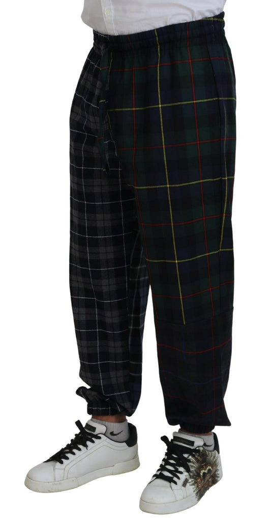 Multicolor Checkered Wool Men Jogger Pants-Dolce & Gabbana-LabelTerrace.com