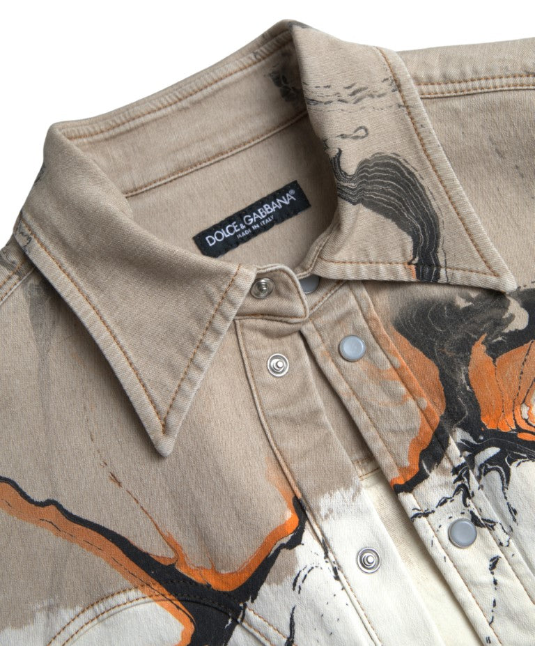 Multicolor Cotton Collared Denim Shirt-Dolce & Gabbana-LabelTerrace.com