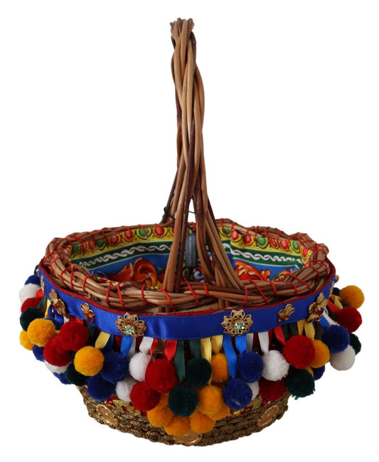 Multicolor Cotton Embellished Agnese Basket Tote Bag-Dolce & Gabbana-LabelTerrace.com