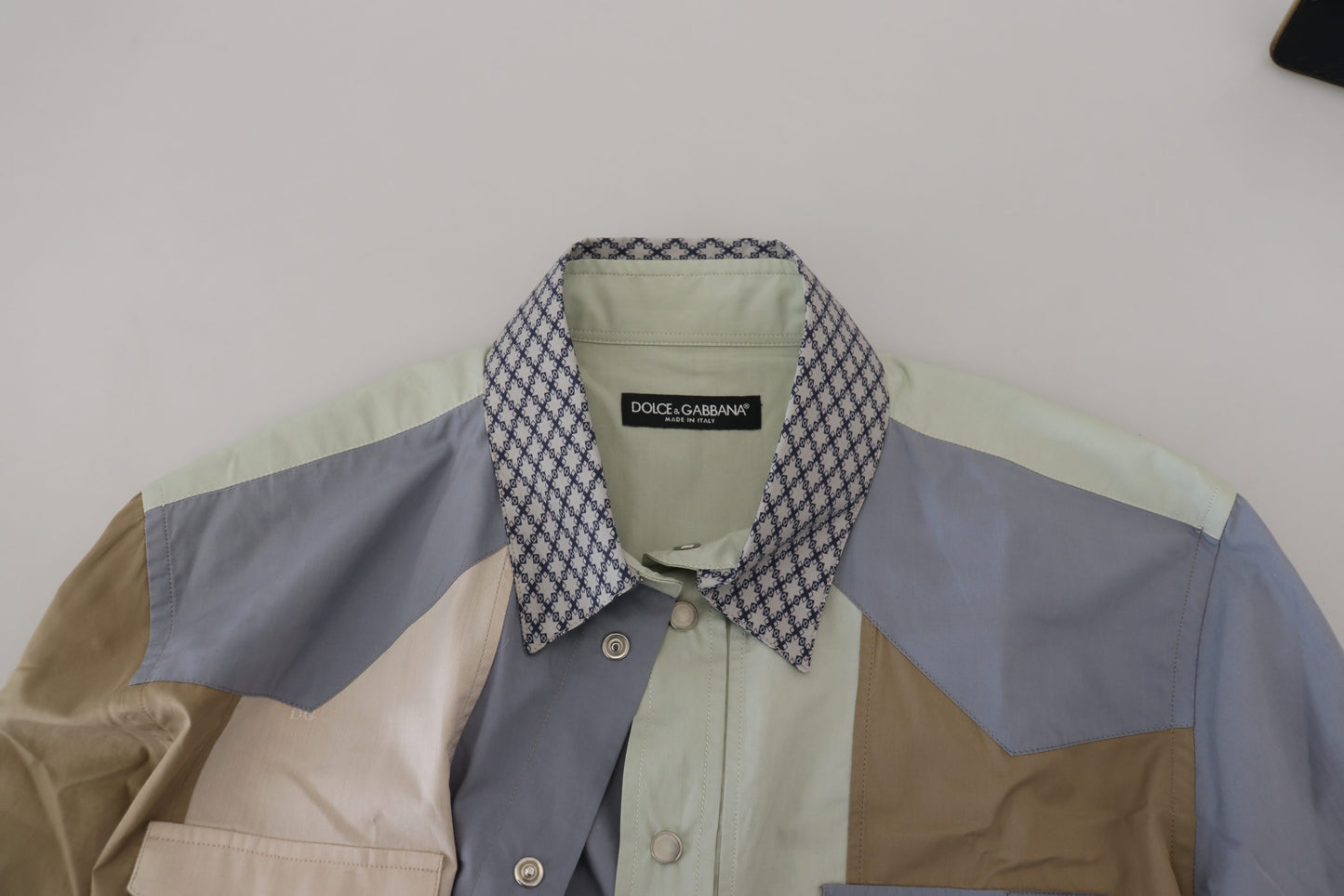 Multicolor Cotton Patchwork Slim Shirt-Dolce & Gabbana-LabelTerrace.com