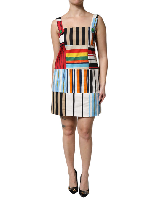 Multicolor Cotton Stripe Sleeveless Dress-Dolce & Gabbana-LabelTerrace.com