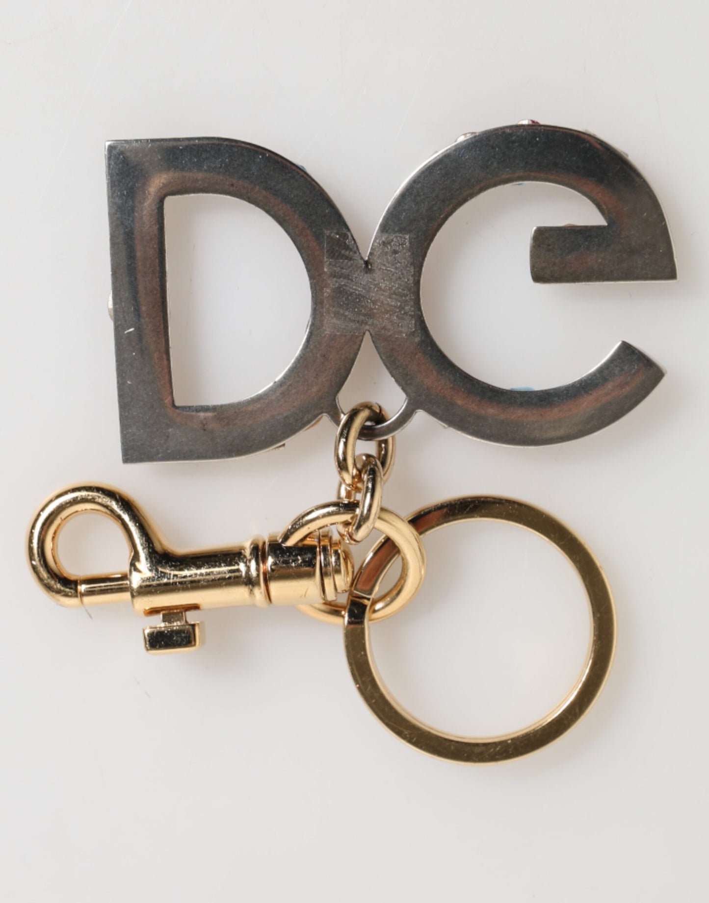 Multicolor Crystal DG Logo Gold Keychain Charm Keyring-Dolce & Gabbana-LabelTerrace.com