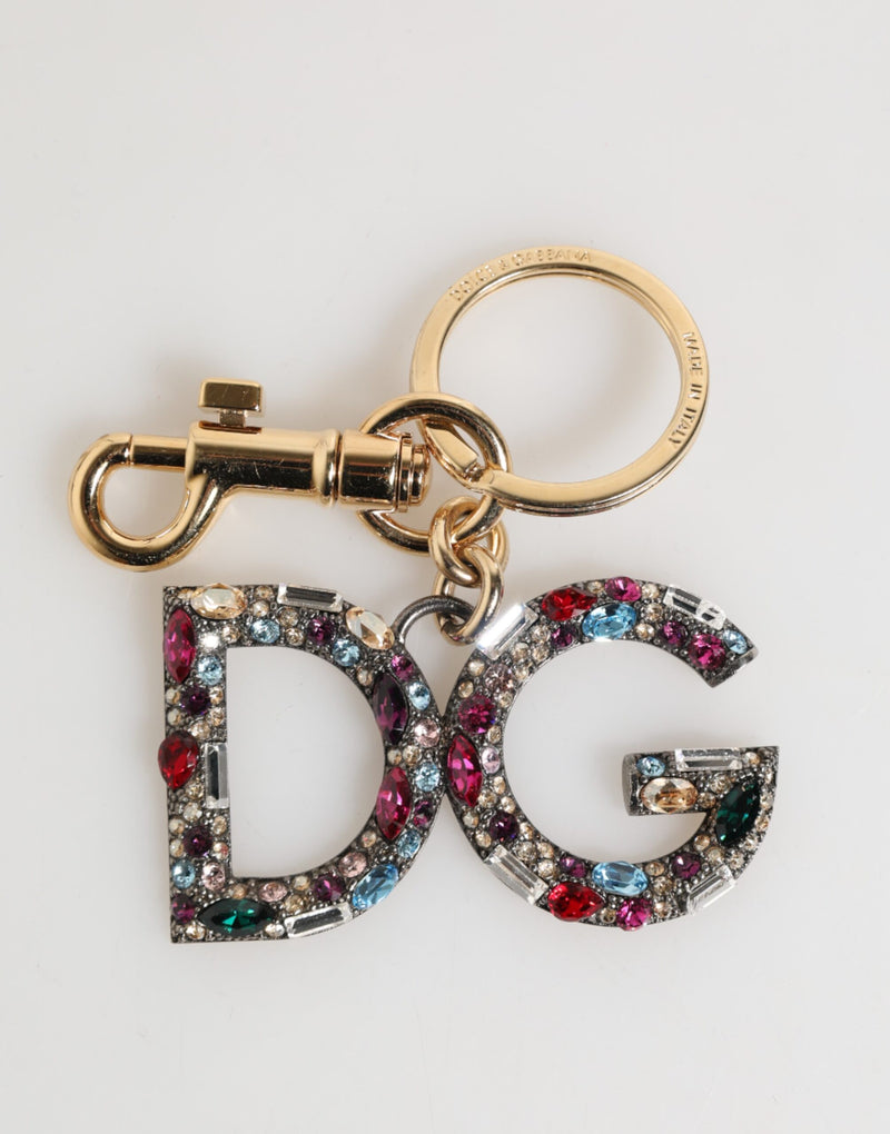 Multicolor Crystal DG Logo Gold Keychain Charm Keyring-Dolce & Gabbana-LabelTerrace.com