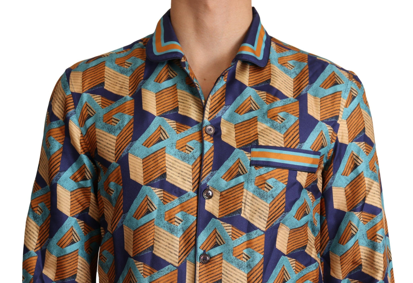 Multicolor DG Logo Silk Mens Top Shirt-Dolce & Gabbana-LabelTerrace.com