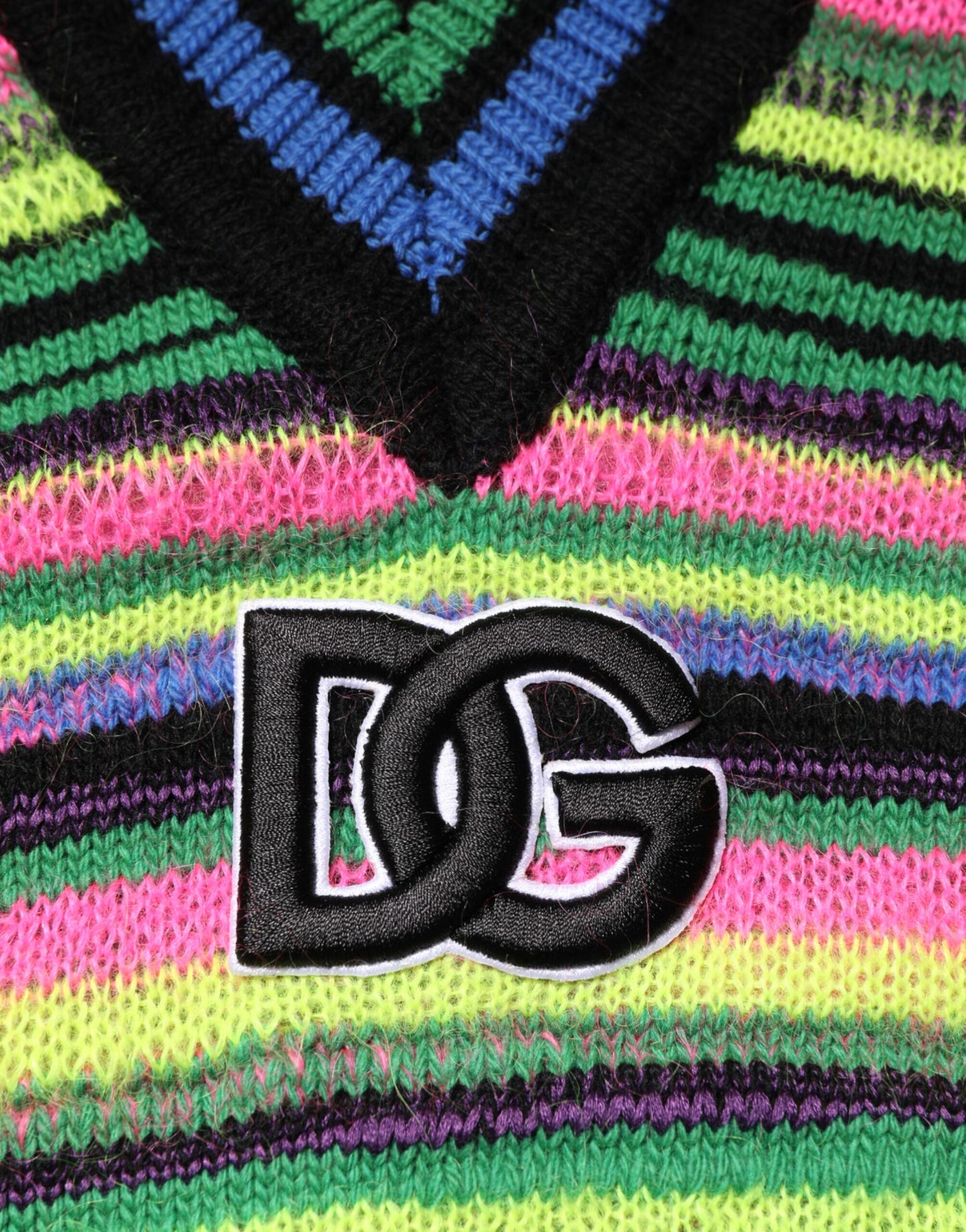 Multicolor DG Logo V-Neck Knit Pullover Sweater-Dolce & Gabbana-LabelTerrace.com