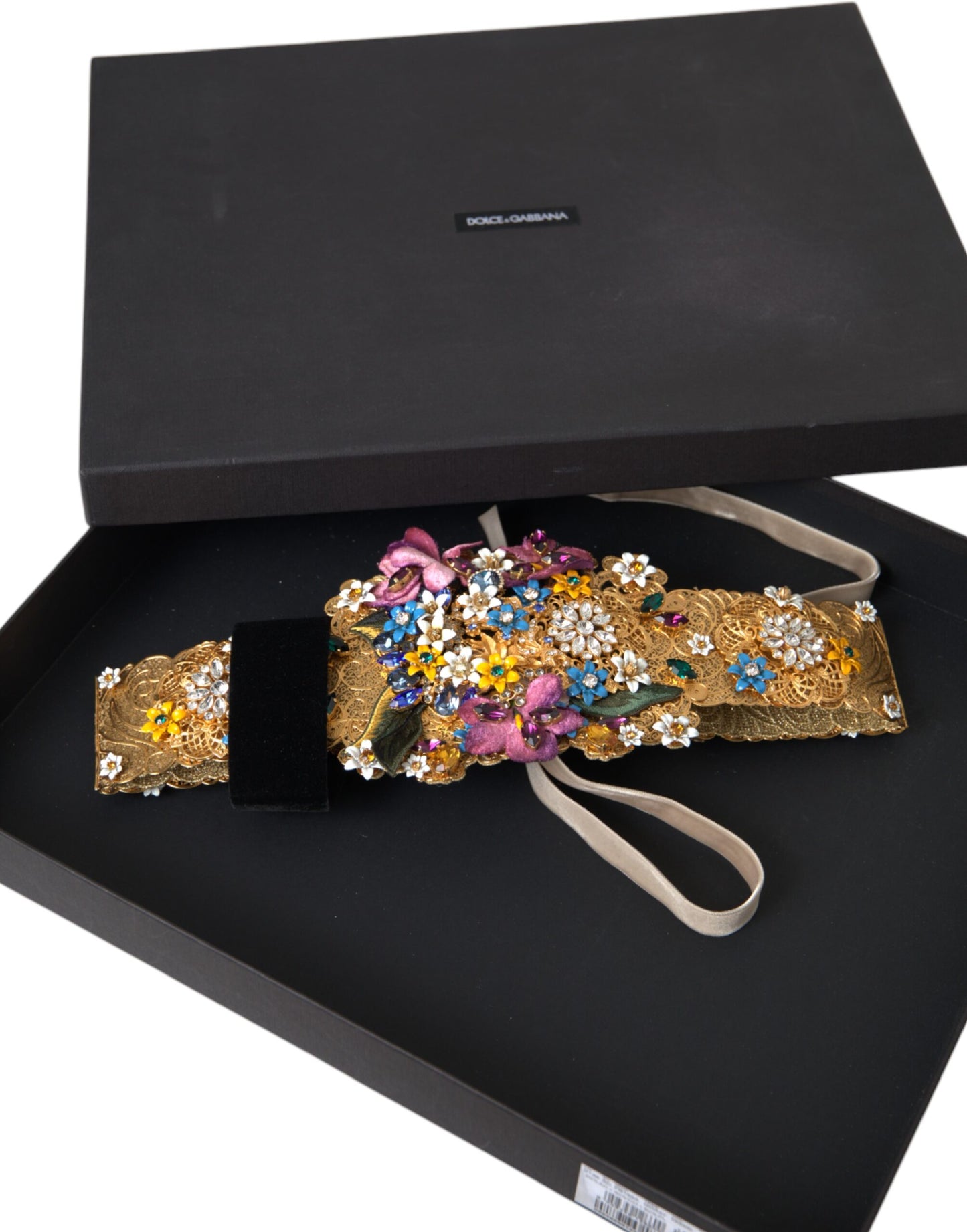 Multicolor Embellished Floral Crystal Wide Waist Belt-Dolce & Gabbana-LabelTerrace.com
