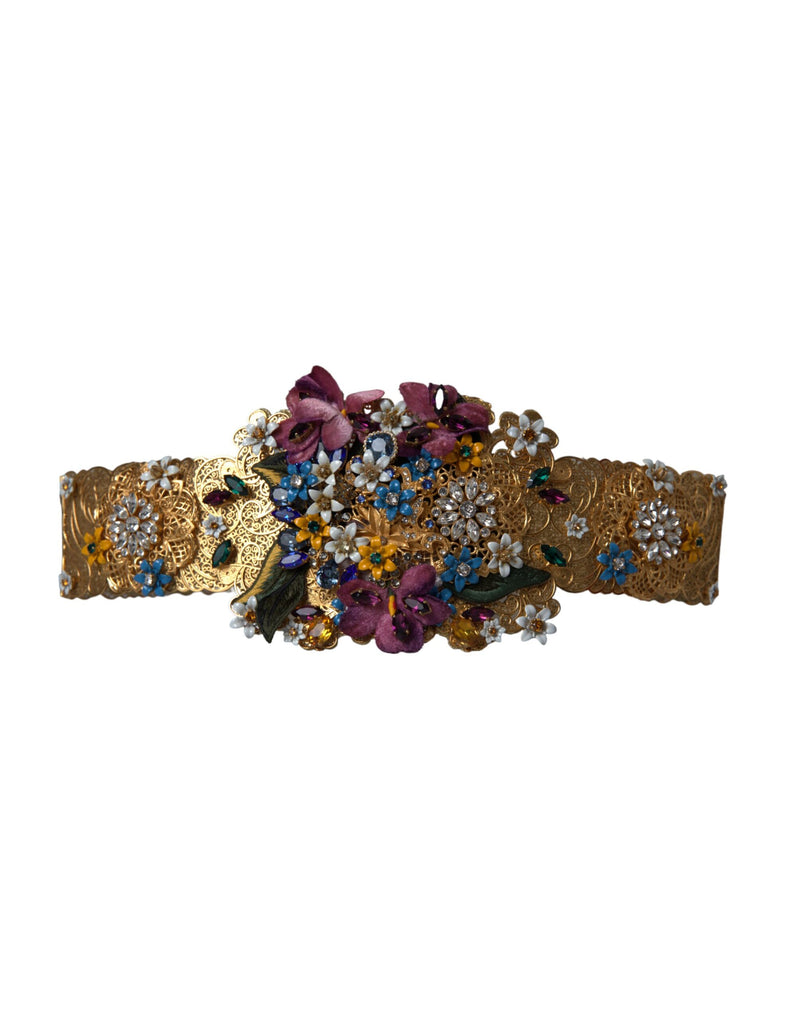 Multicolor Embellished Floral Crystal Wide Waist Belt-Dolce & Gabbana-LabelTerrace.com