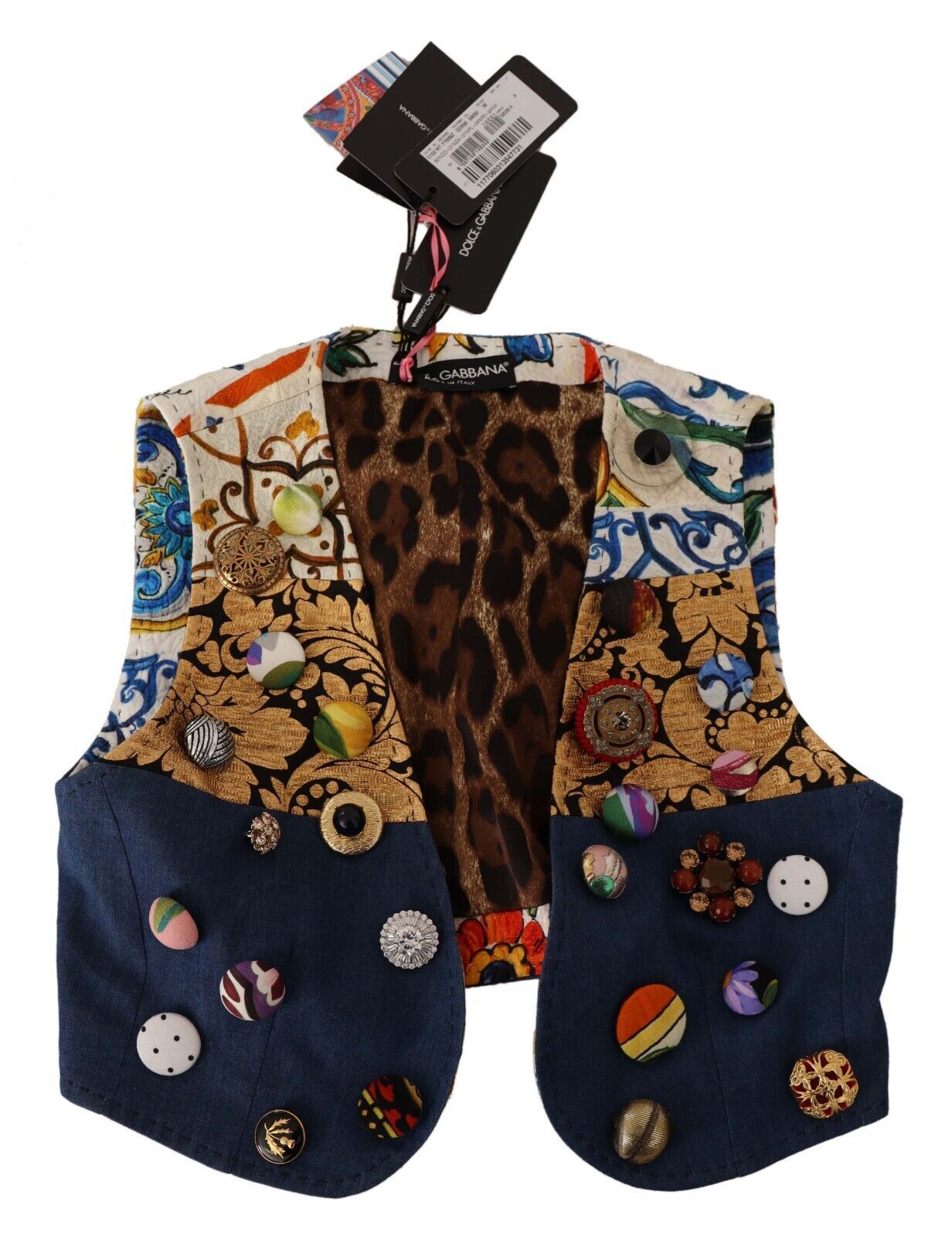 Multicolor Embellished Waist Coat Cotton Top-Dolce & Gabbana-LabelTerrace.com