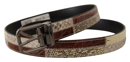 Multicolor Exotic Leather Patchwork Metal Belt-Dolce & Gabbana-LabelTerrace.com