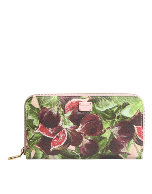Multicolor Fig Fruit Dauphine Leather Zip Around Continental Wallet-Dolce & Gabbana-LabelTerrace.com