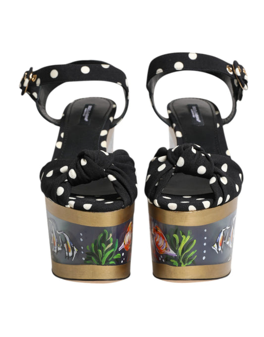 Multicolor Fish Polka Dot Wedge Sandals Shoes-Dolce & Gabbana-LabelTerrace.com