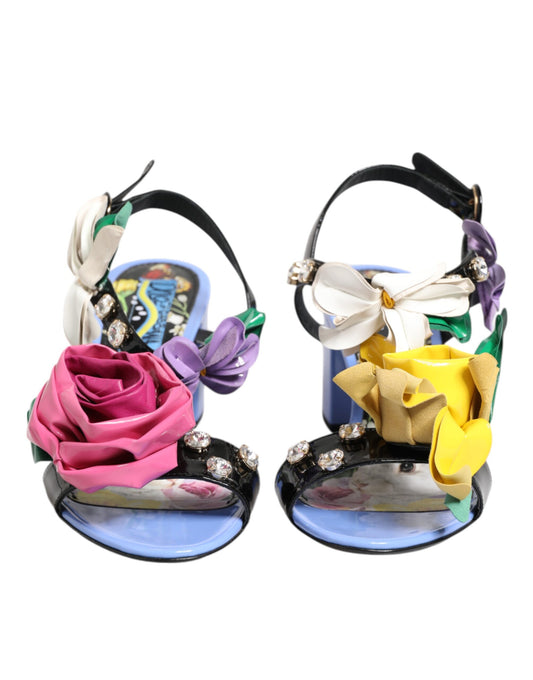 Multicolor Floral Appliqué Crystal Sandal Shoes-Dolce & Gabbana-LabelTerrace.com