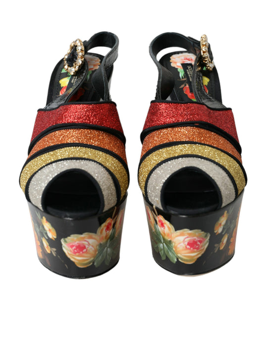 Multicolor Floral Crystal Platform Sandals Shoes-Dolce & Gabbana-LabelTerrace.com