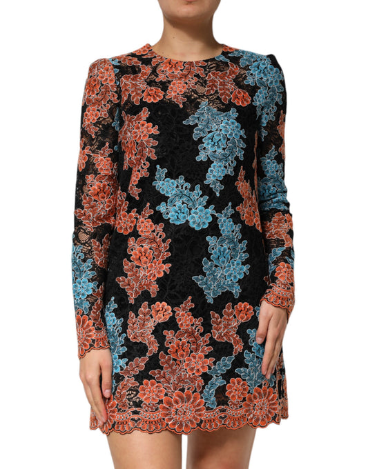 Multicolor Floral Embroidery Shift Mini Dress-Dolce & Gabbana-LabelTerrace.com