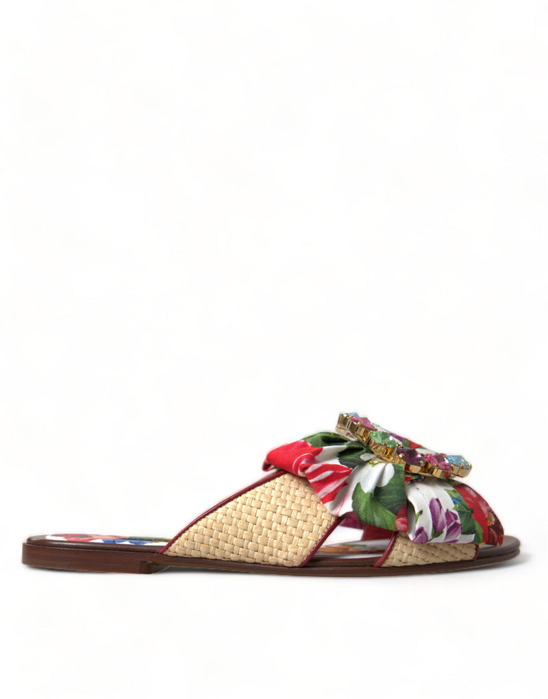Multicolor Floral Flats Crystal Sandals Shoes-Dolce & Gabbana-LabelTerrace.com