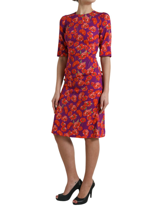 Multicolor Floral Poppy Print Sheath Dress-Dolce & Gabbana-LabelTerrace.com