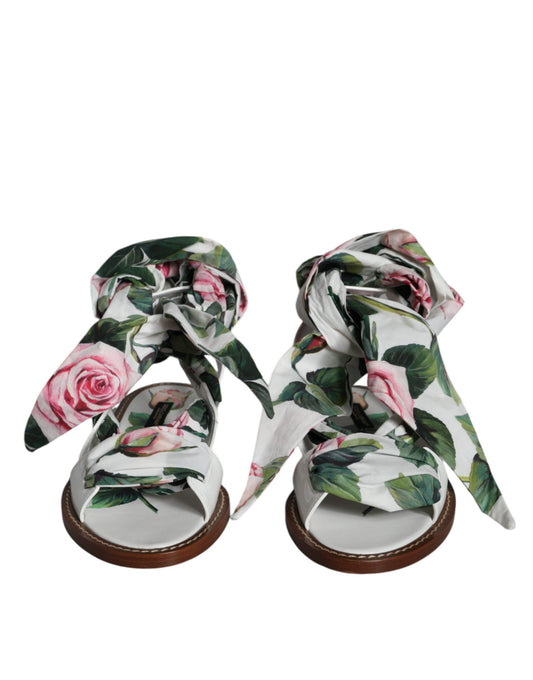 Multicolor Floral Print Ankle Wrap Sandals Shoes-Dolce & Gabbana-LabelTerrace.com