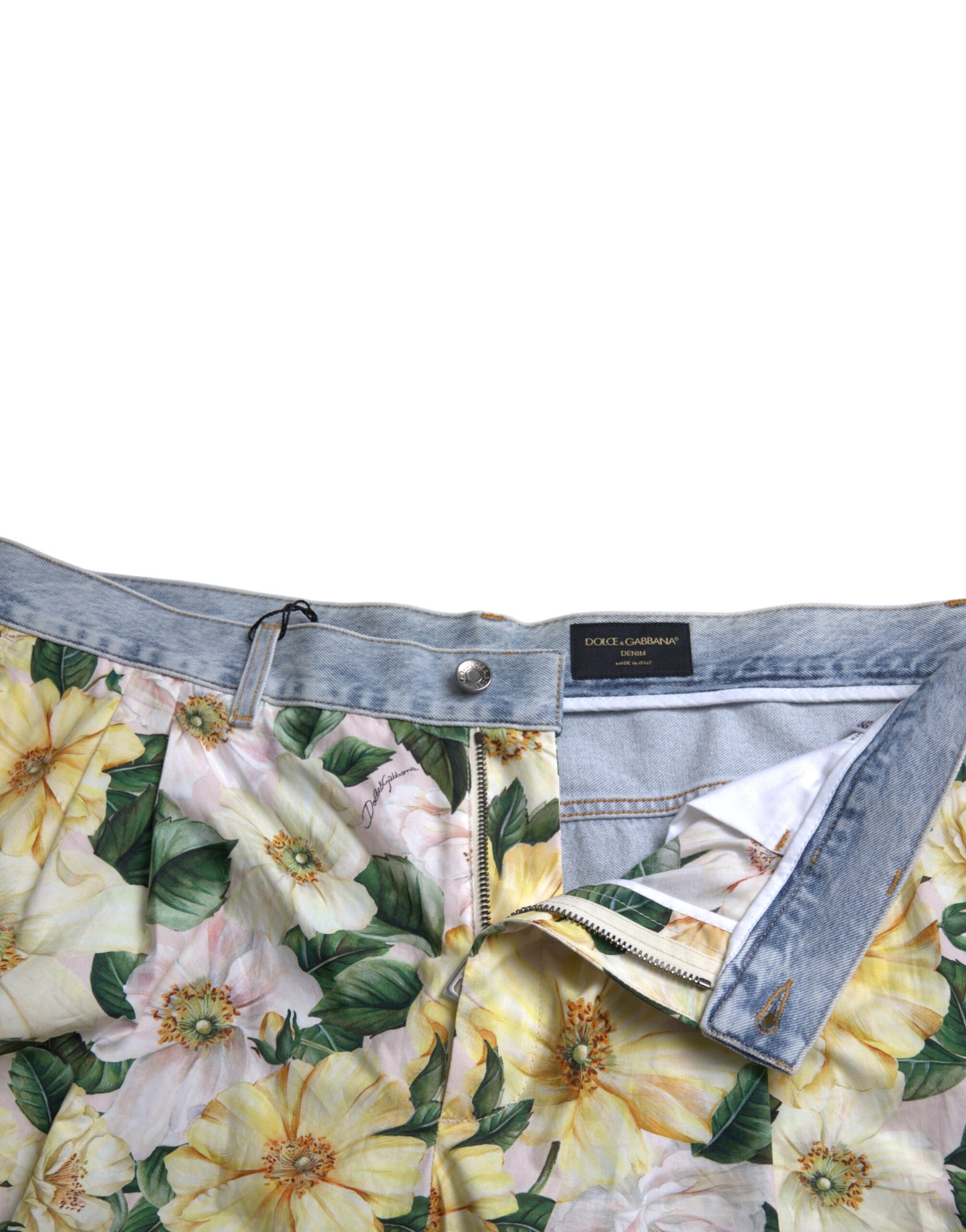 Multicolor Floral Print Denim Bermuda Shorts-Dolce & Gabbana-LabelTerrace.com