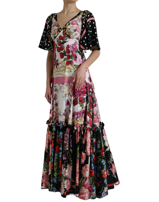 Multicolor Floral Print Silk Twill Gown Dress-Dolce & Gabbana-LabelTerrace.com