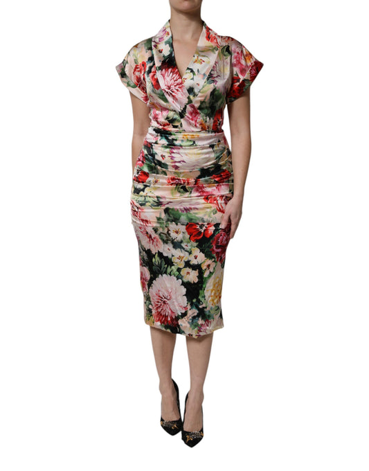 Multicolor Floral Short Sleeves Sheath Midi Dress-Dolce & Gabbana-LabelTerrace.com