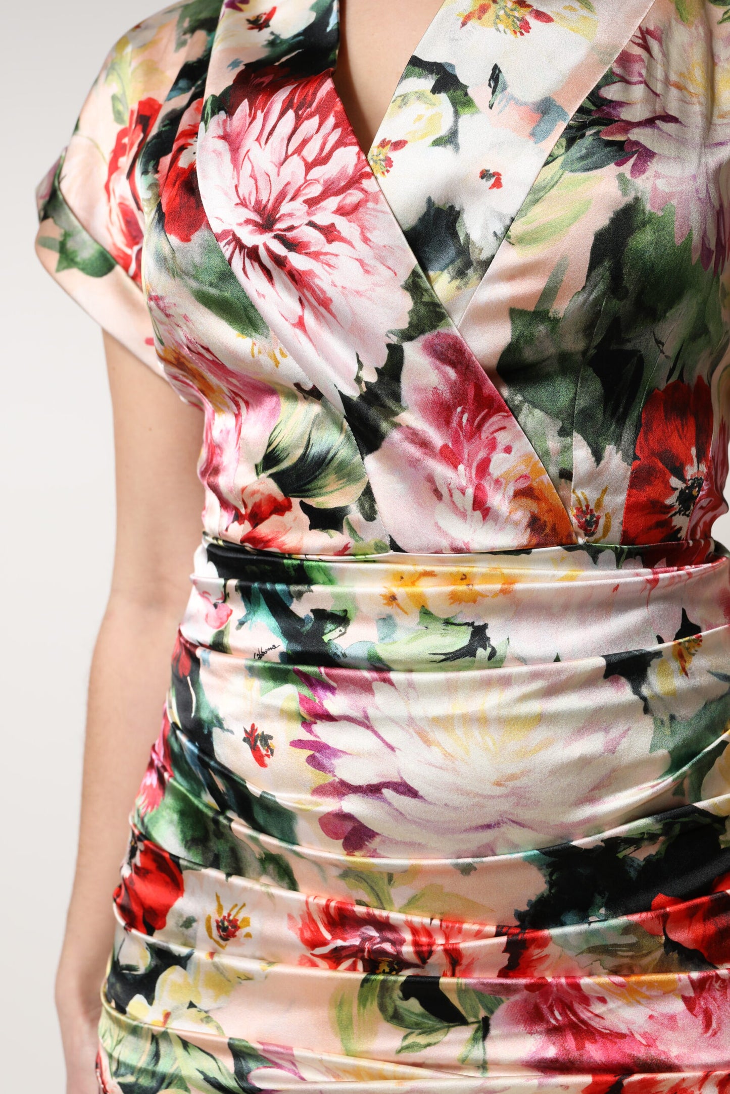 Multicolor Floral Short Sleeves Sheath Midi Dress-Dolce & Gabbana-LabelTerrace.com