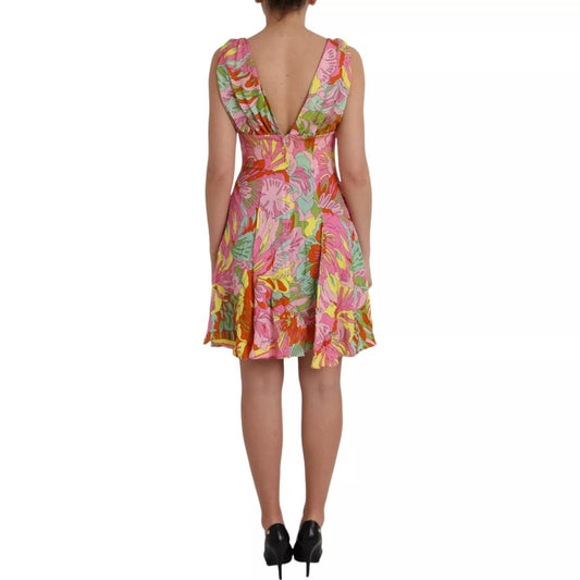 Multicolor Floral Silk Flared Mini Dress-Dolce & Gabbana-LabelTerrace.com