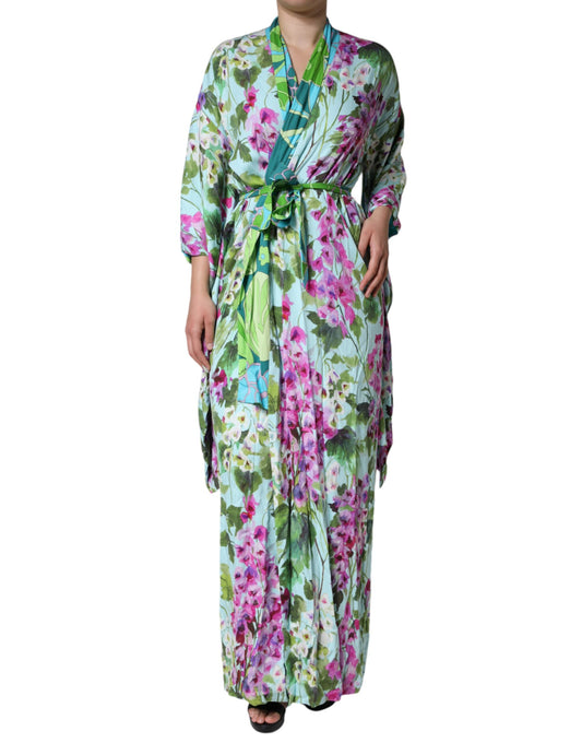 Multicolor Floral Silk Stretch Wrap Dress-Dolce & Gabbana-LabelTerrace.com
