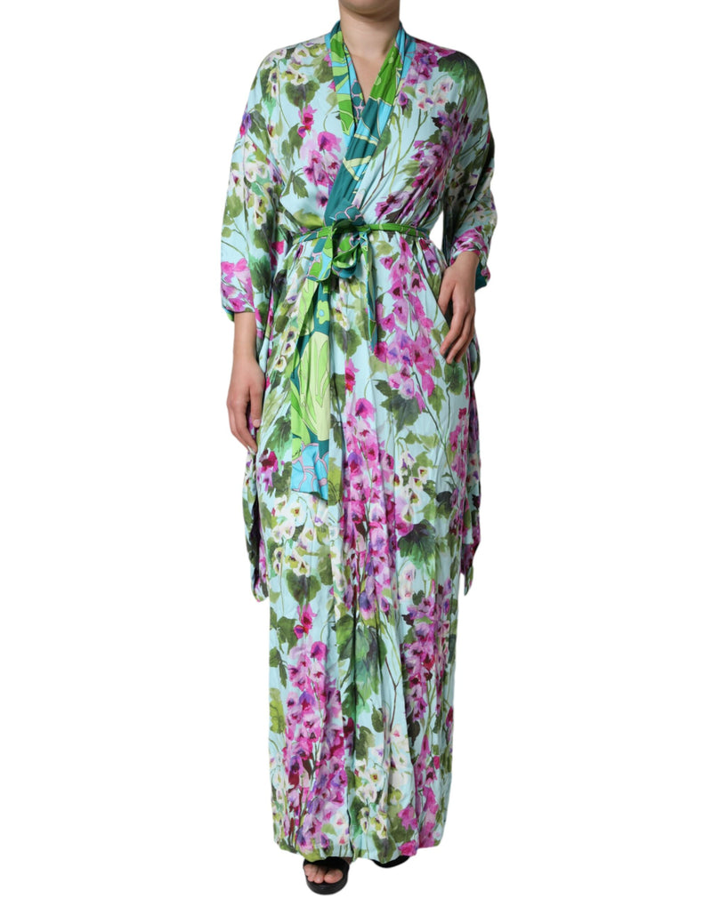 Multicolor Floral Silk Stretch Wrap Dress-Dolce & Gabbana-LabelTerrace.com