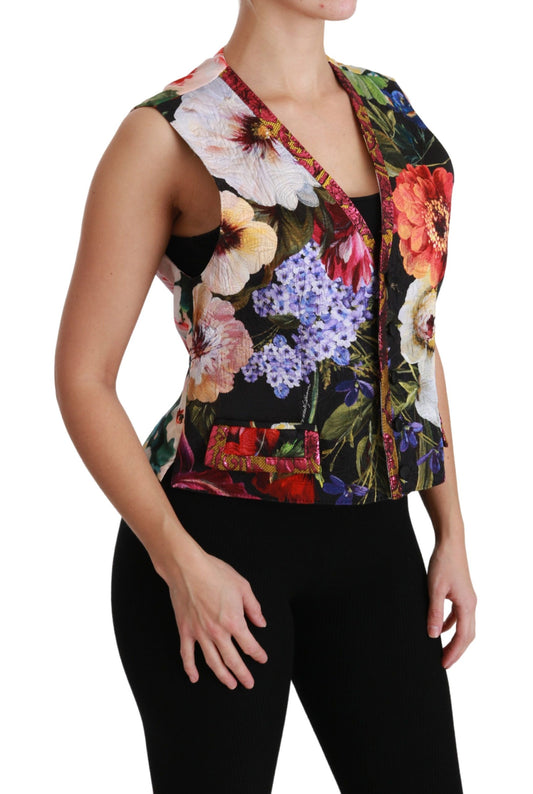 Multicolor Floral Sleeveless Waistcoat Top Vest-Dolce & Gabbana-LabelTerrace.com