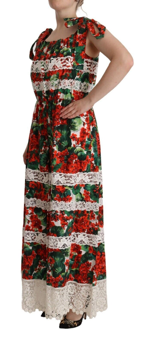 Multicolor Geranium Print Lace Long Maxi Dress-Dolce & Gabbana-LabelTerrace.com