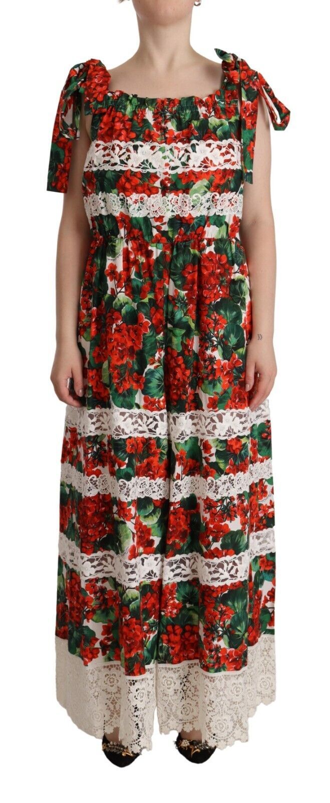 Multicolor Geranium Print Lace Long Maxi Dress-Dolce & Gabbana-LabelTerrace.com