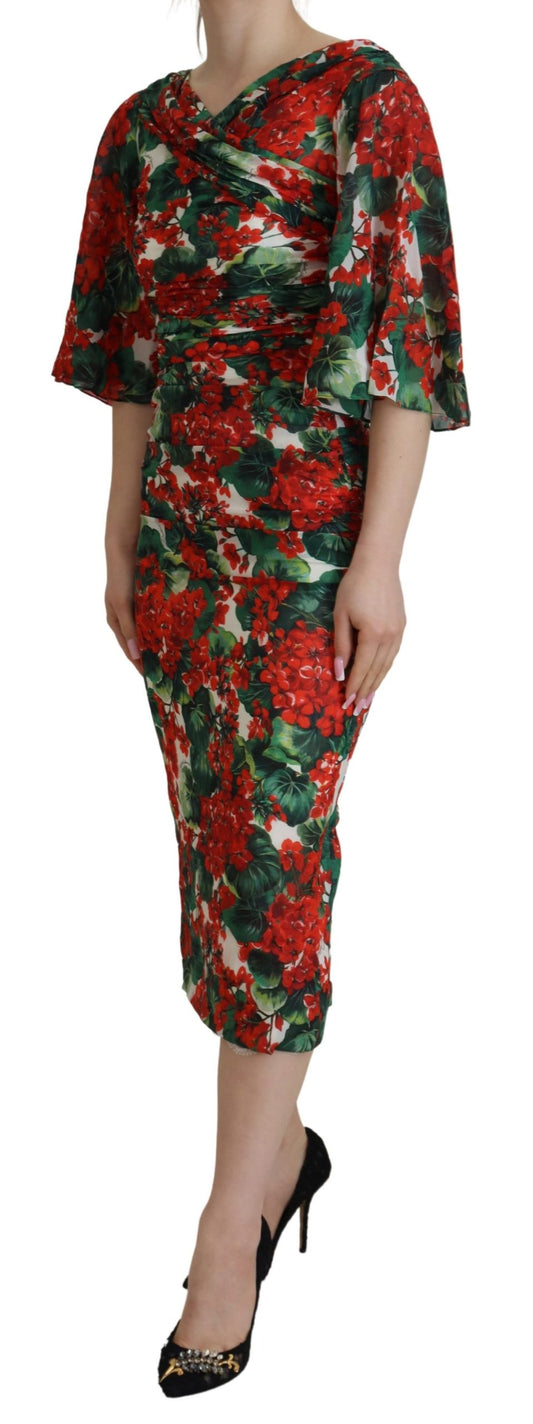 Multicolor Geranium Silk Sheath Midi Dress-Dolce & Gabbana-LabelTerrace.com