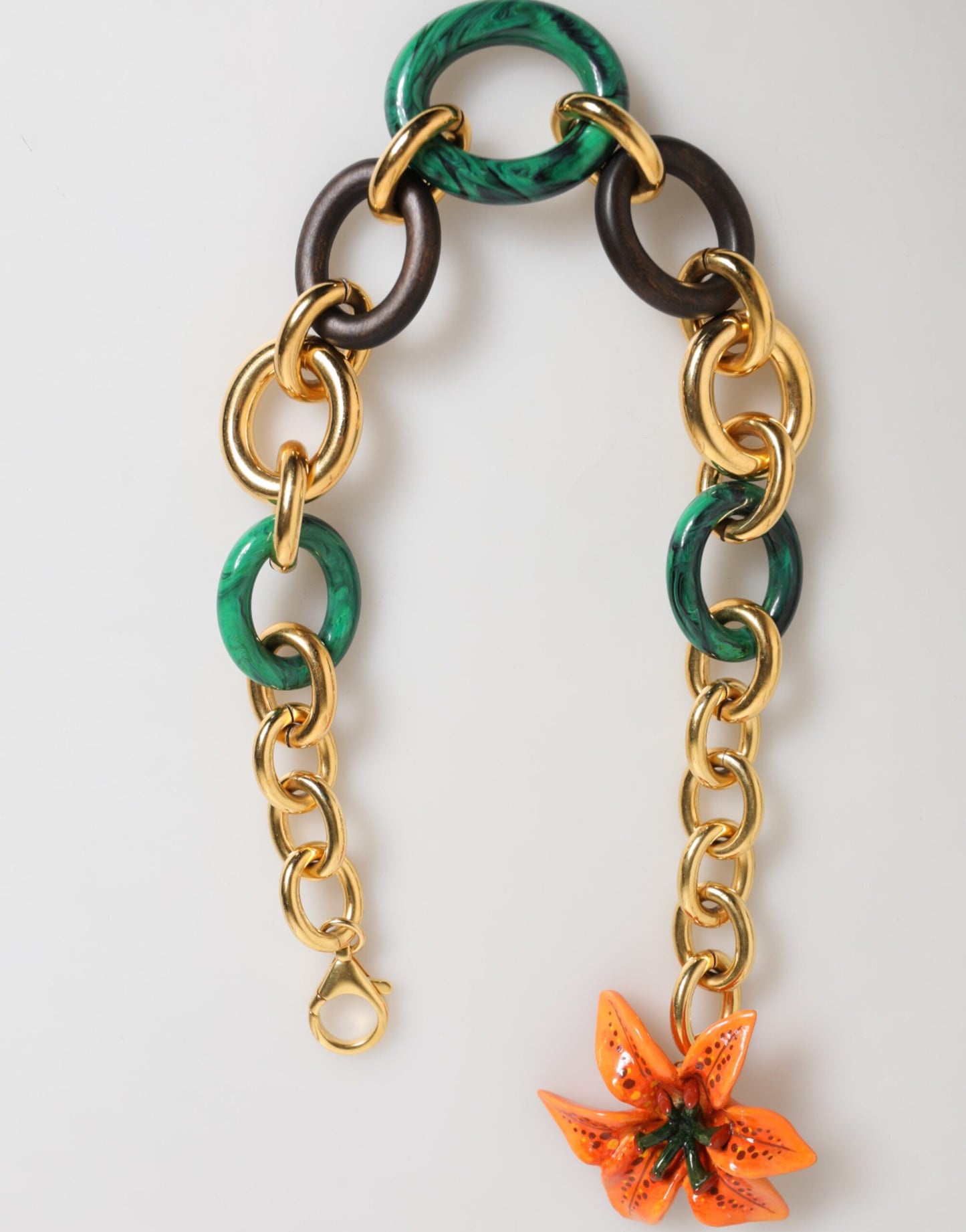 Multicolor Gold Brass Tiger Lily Floral Chai Necklace-Dolce & Gabbana-LabelTerrace.com