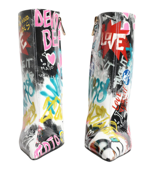 Multicolor Graffiti Keira Mid Calf Boots Shoes-Dolce & Gabbana-LabelTerrace.com