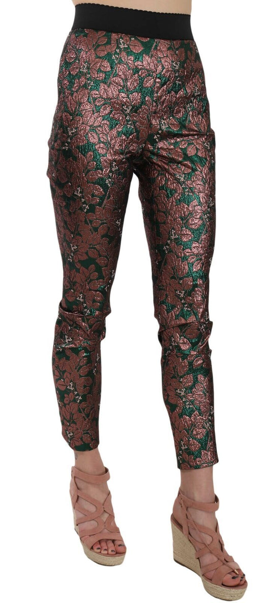 Multicolor Iridescent Brocade Jacquard Trousers Crop Pants-Dolce & Gabbana-LabelTerrace.com