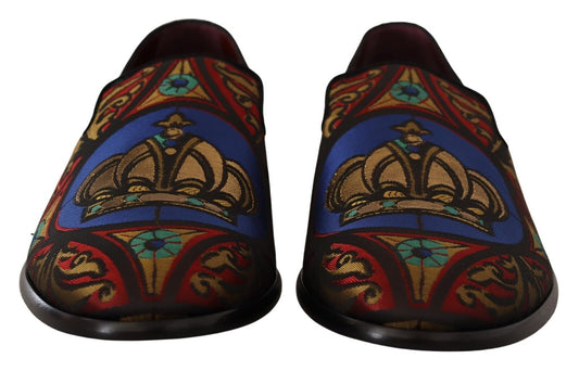Multicolor Jacquard Crown Slippers Loafers Shoes-Dolce & Gabbana-LabelTerrace.com